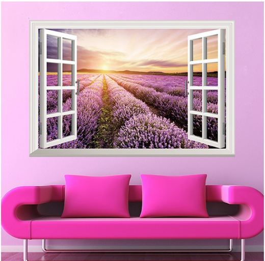 Decal cửa sổ vườn hoa tím 2